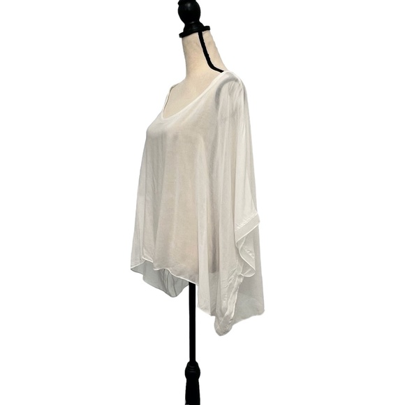 HELMUT LANG WHITE SEMI SHEER OVERSIZED ASYMMETRICAL BOXY CUT BATWING TOP - Picture 7 of 12